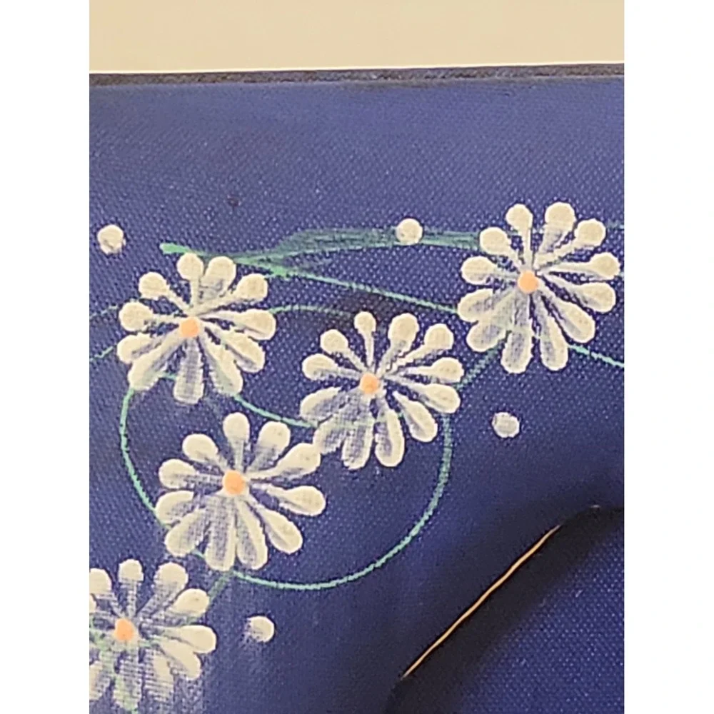 Vtg Chiang Mai Thailand Fabric Picture Frame Hand Painted Royal Blue 5x7 Read